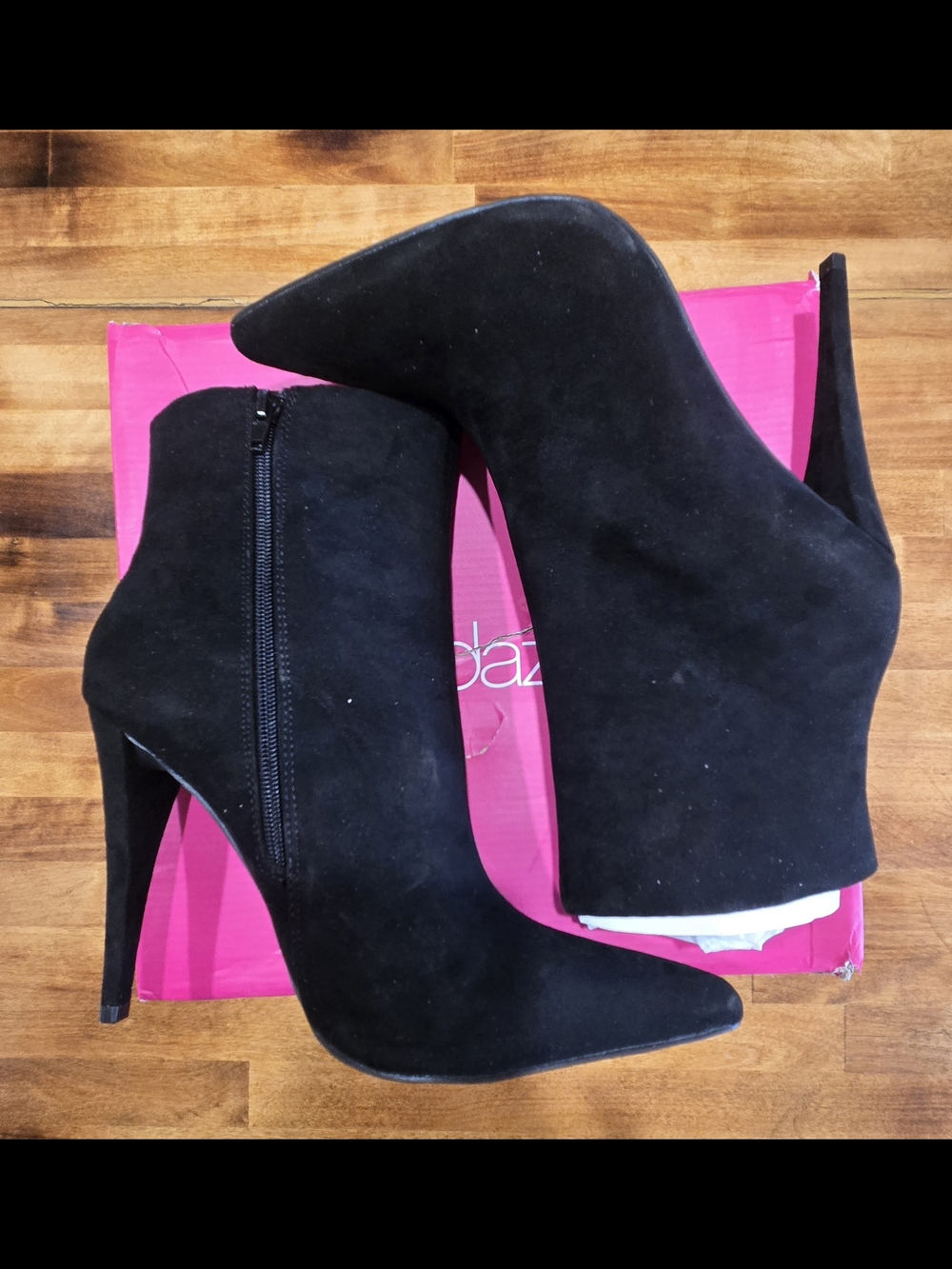 Shoe Dazzle Black Suede Pointed Toe Stiletto Ankle Booties